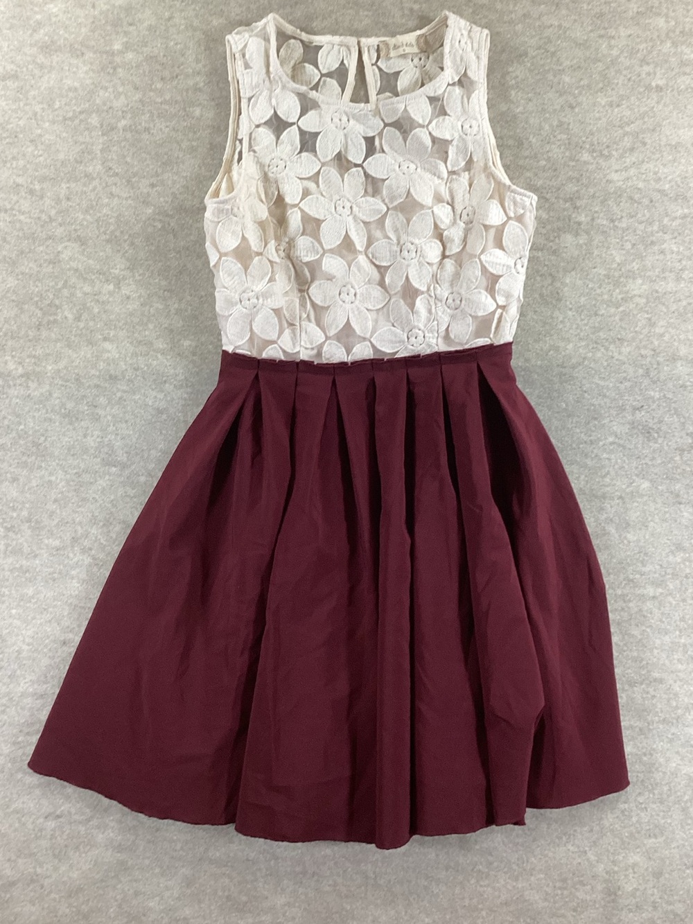 Altar'd State Ivory Lace Bodice Wine Full Skirt Dress